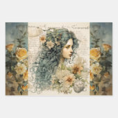 夢のようなジリーなヴィンテージに触発された女の子と花 ラッピングペーパーシート (正面)