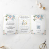夢のようなソフトブルーピンクのフローラ結婚すべて 三つ折り招待状 (内部)