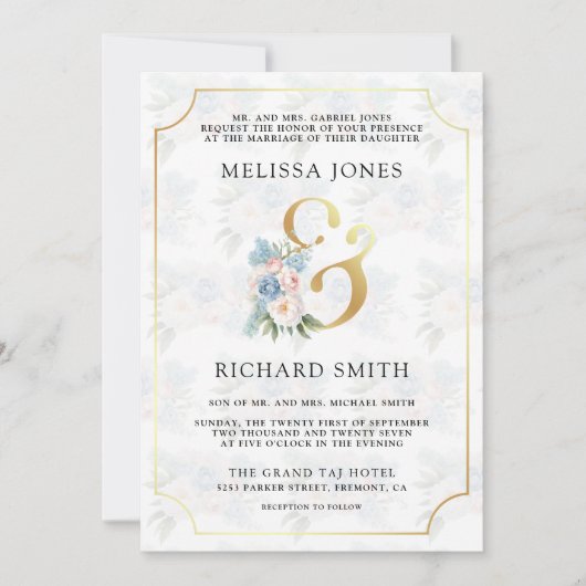 夢のようなソフトブルーピンクのフローラ結婚すべて 招待状 (正面)