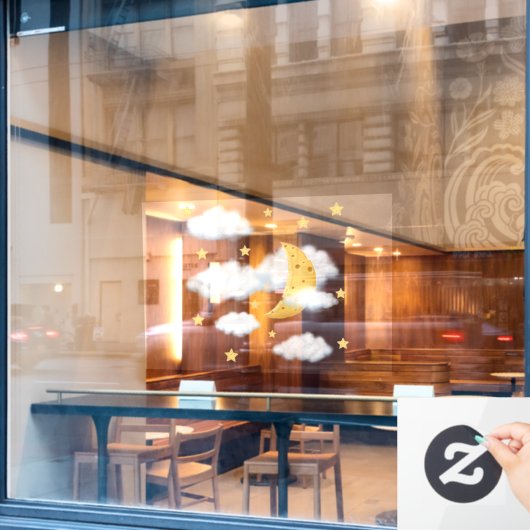 夢のようなチーズムーン&星ふわふわの雲の子供たち ウィンドウサイン (カフェ窓)