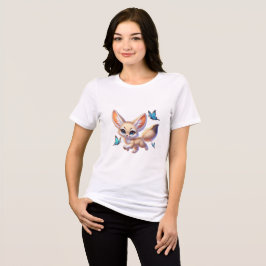 夢のようなバターフリに囲まれた愛らしいフェンネクフォックス トライブレンドＴシャツ