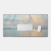 夢のようなパステルカラーのカリブ海の湾の船 デスクマット (キーボード&マウス)