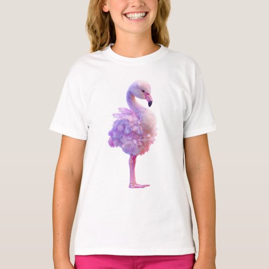 夢のようなパステル水彩わたあめフラミンゴ キッズ Tシャツ (正面)