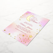 夢のようなピンクが月の女の子の赤ちゃんシャワー 箔招待状 (回転した状態)