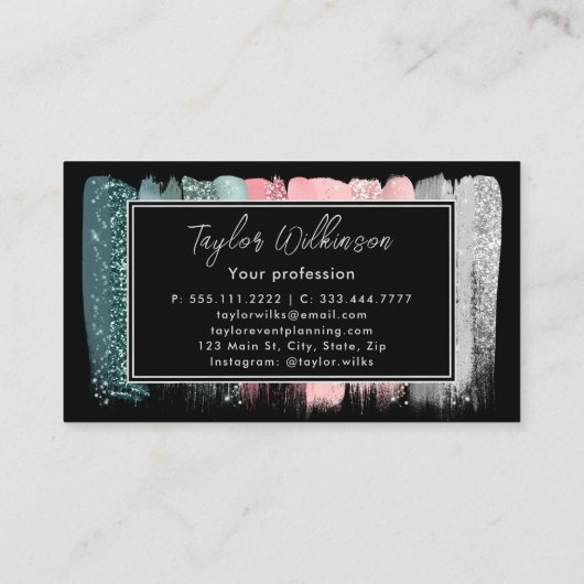 夢のようなピンクと緑のブラシストローク 名刺 (裏面)