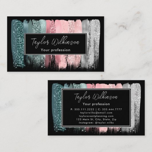夢のようなピンクと緑のブラシストローク 名刺 (正面/裏面)