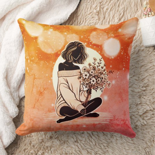 夢のようなピンクのエレガンス：女性の静かな反射 クッション (ブランケット)