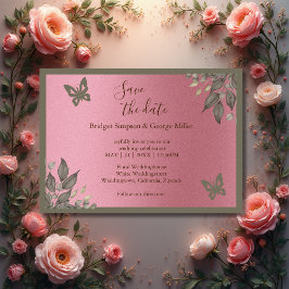 夢のようなピンクのグリッターの葉結婚は、安全な日付 招待状