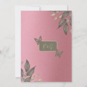 夢のようなピンクのグリッターの葉結婚は、安全な日付 招待状 (裏面)