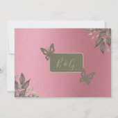 夢のようなピンクのグリッターの葉結婚は、安全な日付 招待状 (裏面)