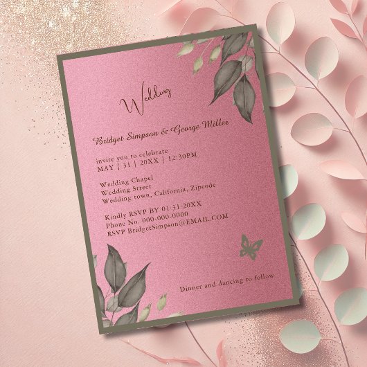 夢のようなピンクのグリッター結婚の葉 招待状