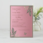 夢のようなピンクのグリッター結婚の葉 招待状 (スタンド正面)