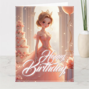 夢のようなピンクのドレスの誕生日プリンセス カード