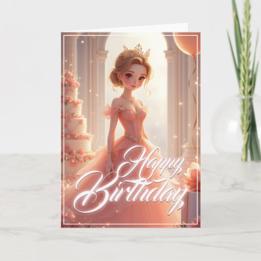 夢のようなピンクのドレスの誕生日プリンセス カード (正面)