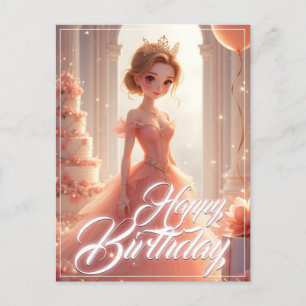 夢のようなピンクのドレスの誕生日プリンセス シーズンポストカード