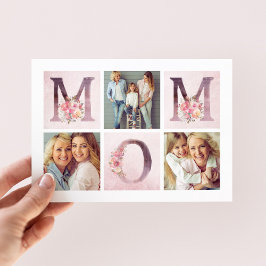 夢のようなピンクのフローラMOMフォトコラージュ母の日 カード