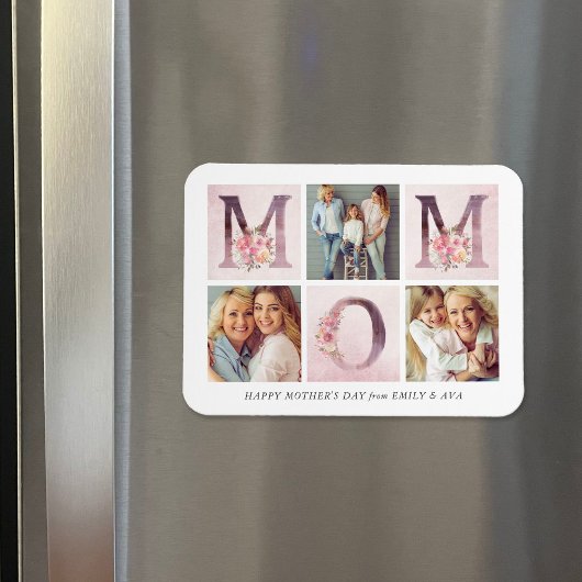 夢のようなピンクのフローラMOMフォトコラージュ母の日 マグネット
