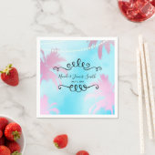 夢のようなピンクのヤシの木とブルースカイストリングライト スタンダードカクテルナプキン (インサイチュ)