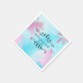 夢のようなピンクのヤシの木とブルースカイストリングライト スタンダードカクテルナプキン (角)