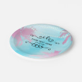 夢のようなピンクのヤシの木ブルースカイストリングライト ペーパープレート (アングル)