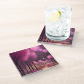 夢のようなピンクの夜景 ガラスコースター (アングル)