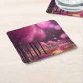 夢のようなピンクの夜景 スクエアペーパーコースター (アングル)