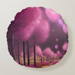 夢のようなピンクの夜景 ラウンドクッション
