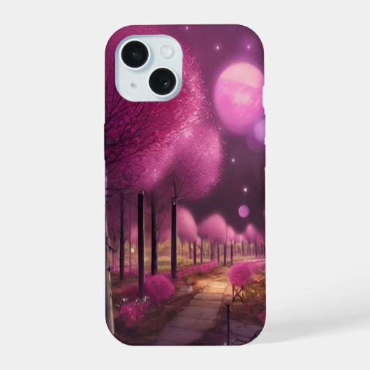 夢のようなピンクの夜景 iPhone 15ケース (裏面)