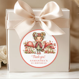夢のようなピンクの妖精の花の誕生日ありがとうステッカー ラウンドシール