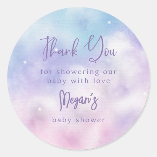 夢のようなピンクの紫の雲9赤ちゃんシャワーのお願い ラウンドシール (正面)