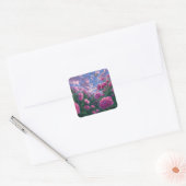 夢のようなピンクの芍薬の庭と蝶々 スクエアシール (封筒)