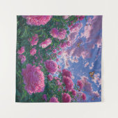 夢のようなピンクの芍薬の庭の芸術 タペストリー (正面(横))