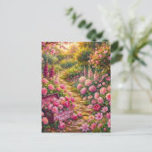 夢のようなピンクの花園の小道の絵 ポストカード (スタンド正面)