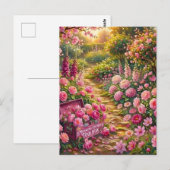 夢のようなピンクの花園の小道の絵 ポストカード (正面/裏面)