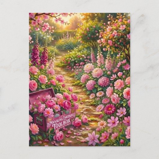夢のようなピンクの花園の小道の絵 ポストカード (正面)