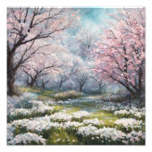 夢のようなピンクの花絵画畑 フォトプリント (正面)