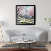 夢のようなピンクの花絵画畑 フォトプリント