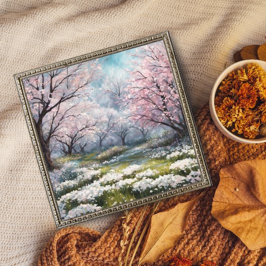 夢のようなピンクの花絵画畑 フォトプリント