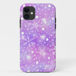 夢のようなピンクの雪と星のクリスマス iPhone 11 ケース