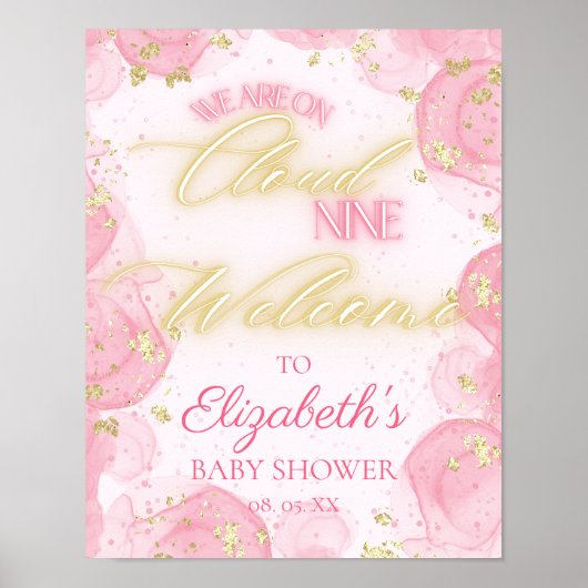 夢のようなピンクの雲9人の女の子ベビーシャワーへようこそ ポスター (正面)