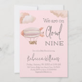 夢のようなピンクの雲9空をテーマにした女の子ベビーシャワー 招待状 (正面)