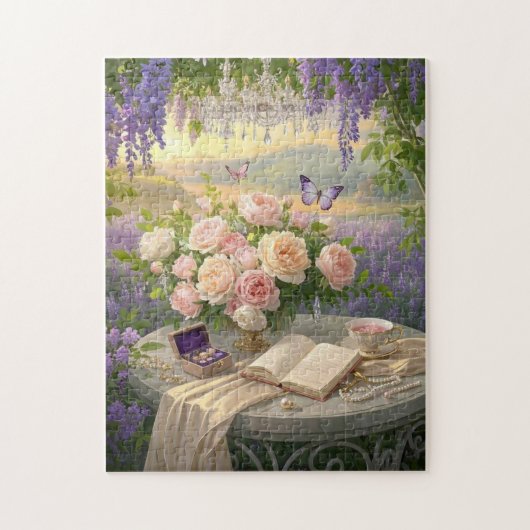 夢のようなフローラの聖域が黄金の時間の光を浴びる ジグソーパズル (縦)