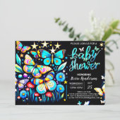 夢のようなブルーバタフライガーデンボーイベビーシャワー 招待状 (スタンド正面)