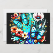 夢のようなブルーバタフライガーデンボーイベビーシャワー 招待状 (裏面)