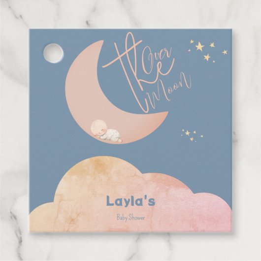 夢のようなベビーの月の上のベビーシャワーメッセージカード フェイバータグ (正面)