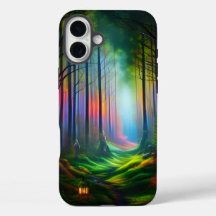夢のようなレインボーカラーフォレストトレイルデジタルAIアート iPhone 16 PLUSケース