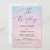 夢のようなレインボーユニコーンの水色オールインワン 招待状 (正面)