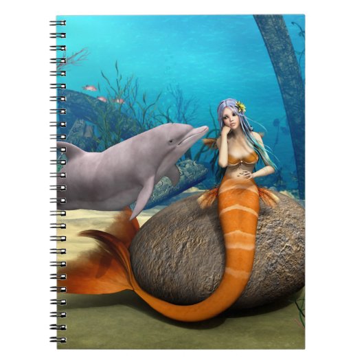 夢のような人魚とイルカの幻想的な水中アート ノートブック (正面)