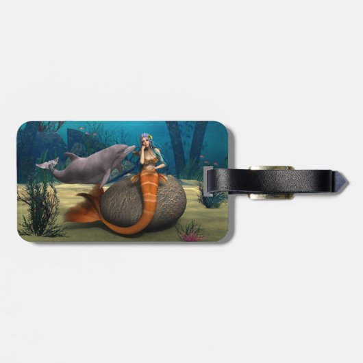 夢のような人魚とイルカの幻想的な水中アート ラゲッジタグ (裏面横)