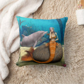 夢のような人魚とイルカの水中幻想アート クッション (ブランケット)